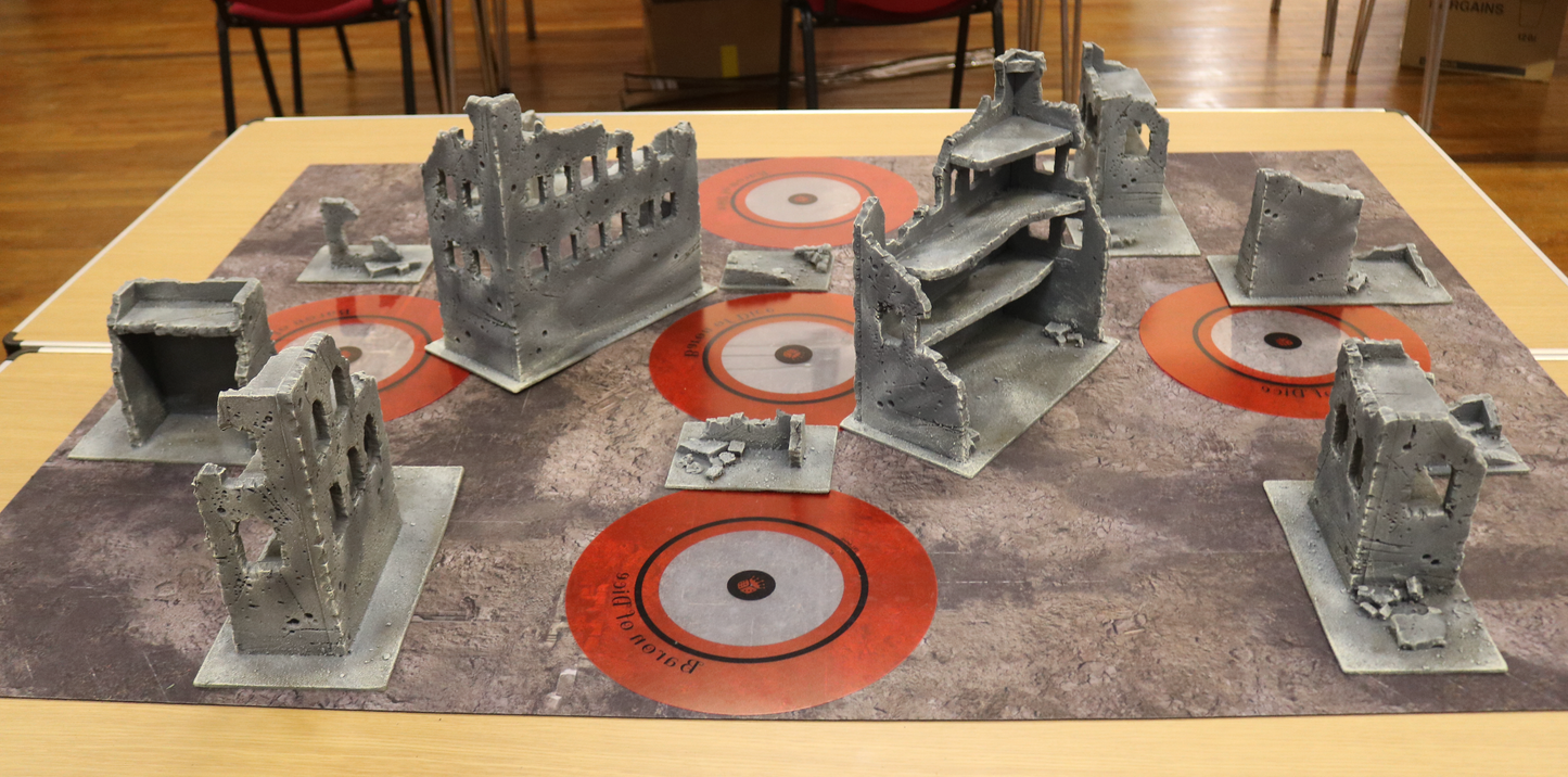 Custom Built Warhammer 40k 10th Edition Tournament Terrain Set - Grey City Ruins 12 Piece