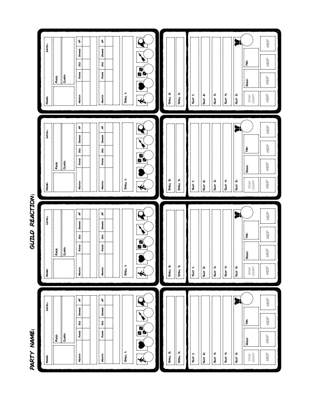 RUNE WARRIORS PARTY SHEETS BW