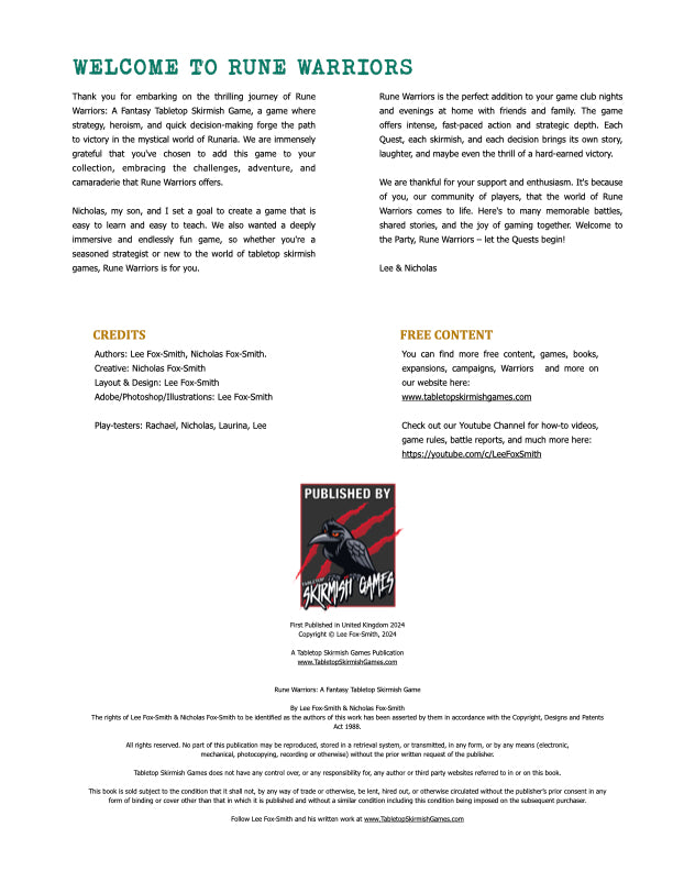 RUNE WARRIORS PARTY SHEETS BW – Tabletop Skirmish Games