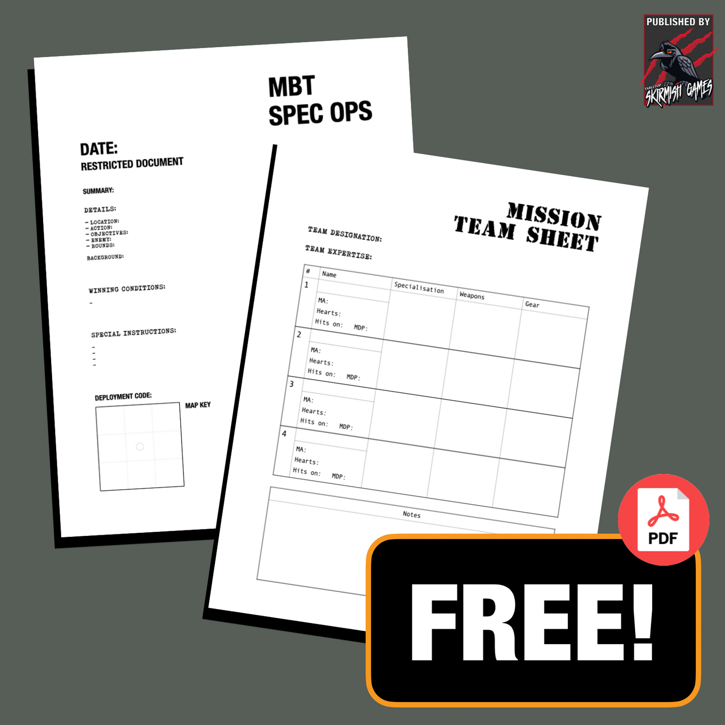 TEAM & MISSION SHEETS BW